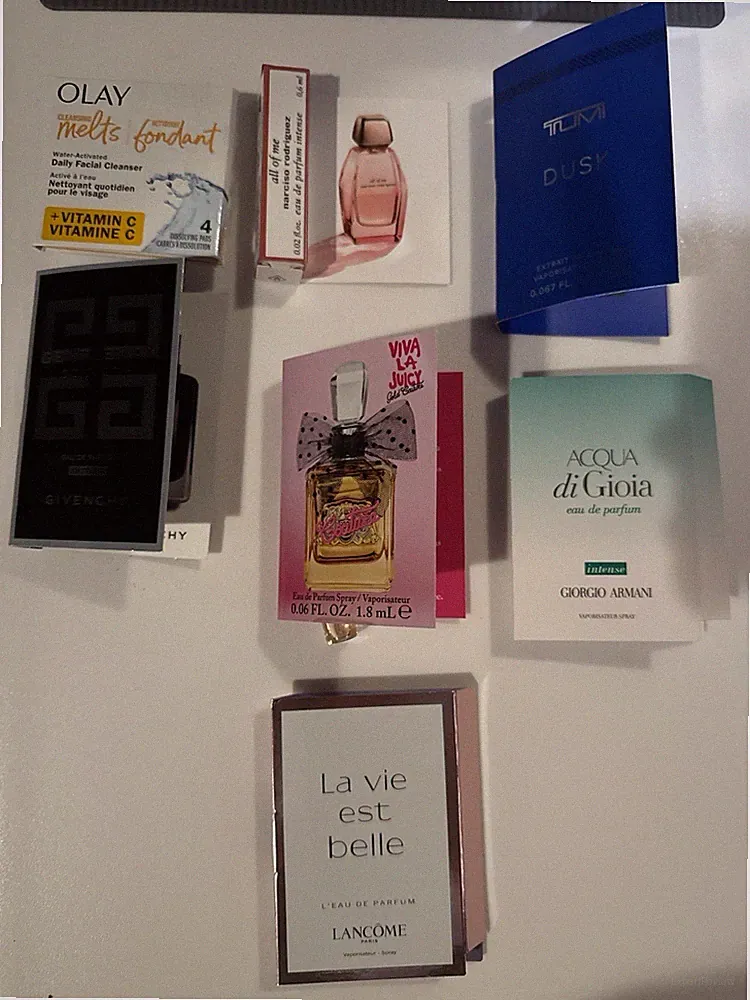 Designer Perfume Sample Lot Lancome La Vie Est Belle Armani Acqua di Gioia Juicy